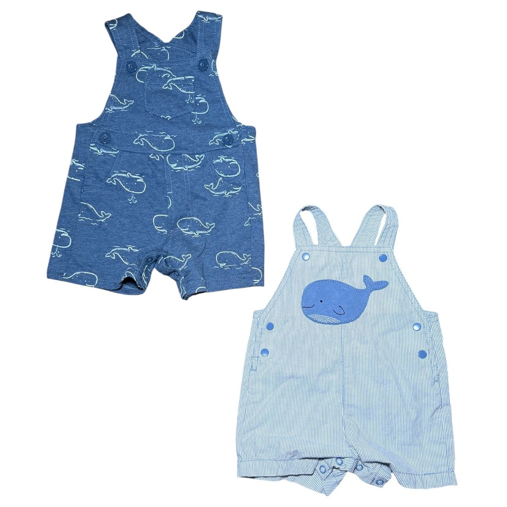 Just One‎ You Carter's Romper Set Baby Boy 3M Blue Whale Seersucker Shortall 2Pc